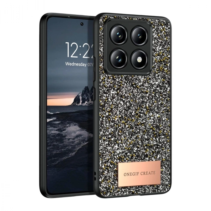 Onegif Xiaomi Mi 14t Pro Bright Simli Kapak - Gümüş