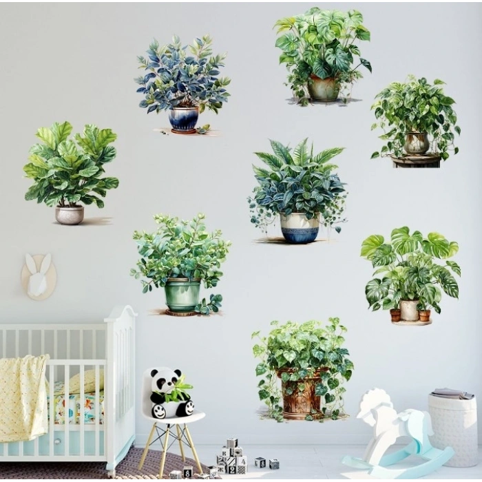 Saksılı Çiçek Tasarımlı 8li Sticker Bx40