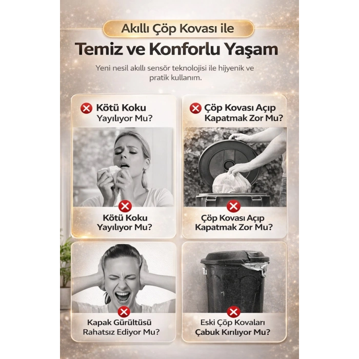 Sensörlü Çöp Kovası Otomatik Kapak Temassız