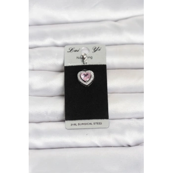 316l Cerrahi Çelik Pembe Kalp Model Göbek Piercing