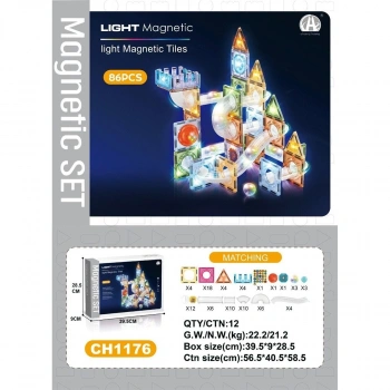 7.5cm Işıklı Manyetik Blok 86 Parça