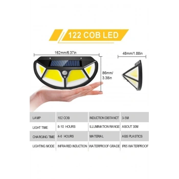 Fonksiyonel Sensörlü 102 Ledli Solar Bahçe Lambası