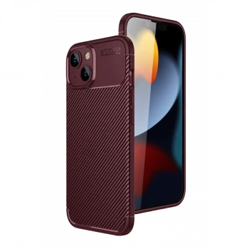 İphone 14 Kılıf Auto Focus Karbon Kapak - Bordo