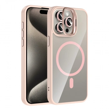 Joko  İphone 15 Pro Max Remim Lensli Magsafe Standlı Kapak - Pembe