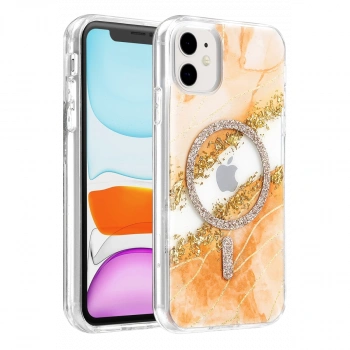 Onegif  İphone 11 Lotus Simli Magsafe Kapak - Turuncu