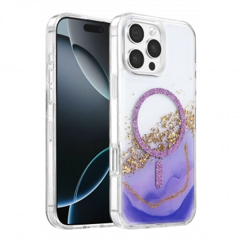 Onegif  İphone 16 Pro Max Lotus Simli Magsafe Kapak - Mor