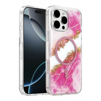 Onegif  İphone 16 Pro Max Lotus Simli Magsafe Kapak - Pembe