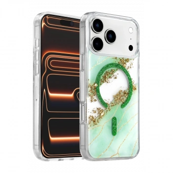 Onegif  İphone 17 Pro Max Lotus Simli Magsafe Kapak - Yeşil