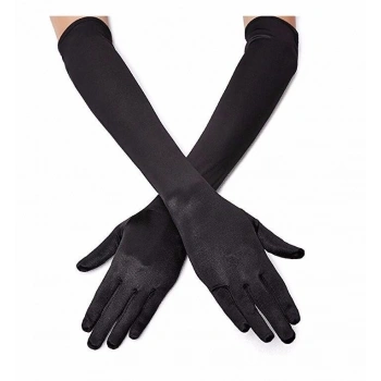 Siyah Renk Dirseğe Kadar Uzun Kumaş Eldiven 40 Cm Bx40