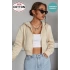 Kadın Krem Crop Fitted Kapşonlu Zip Fermuarlı Polar Hırka