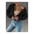 Kadın Teddy Crop Fitted Kapşonlu Zip Fermuarlı Polar Hırka Sweatshirt
