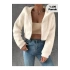 Kadın Teddy Peluş Crop Fitted Kapşonlu Zip Fermuarlı Polar Hırka Sweatshirt