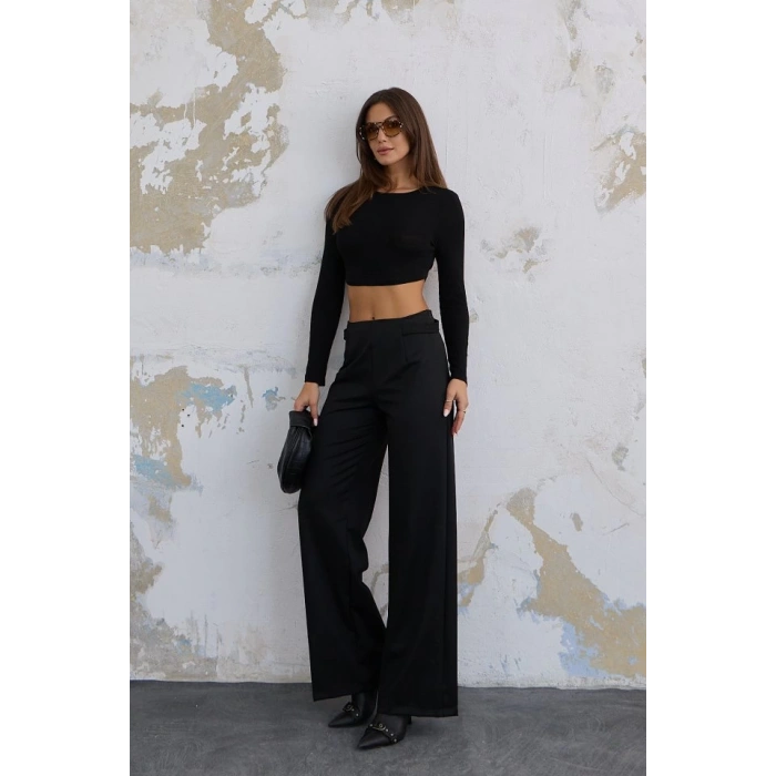 220 Gr Ni̇kol Yüksek Bel Arka Apolet Kemer Detayli Palazzo Pantolon