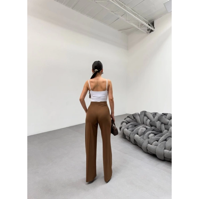 230 Gr Poly Viscose Lycra Metal Düğme Palazzo Pantolon