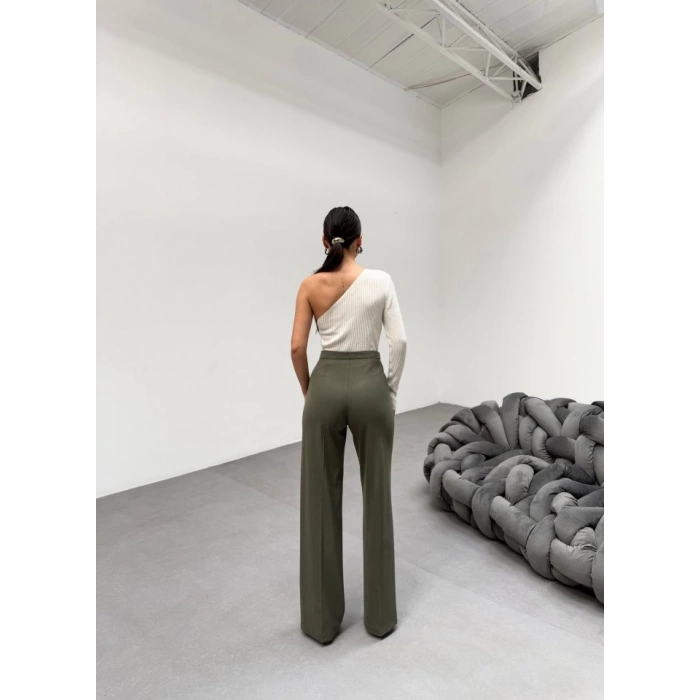 230 Gr Poly Viscose Lycra Metal Düğme Palazzo Pantolon