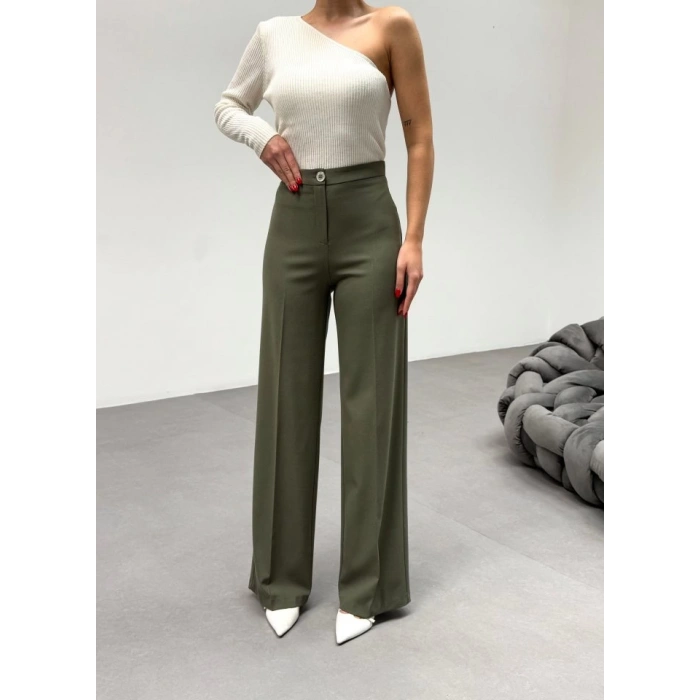 230 Gr Poly Viscose Lycra Metal Düğme Palazzo Pantolon