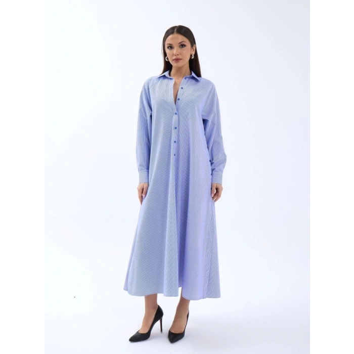 5857 ELBİSE-MAVİ BEYAZ ÇİZGİLİ