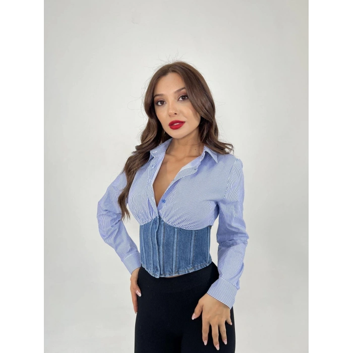 6963 GÖMLEK-MAVİ BEYAZ ÇİZGİLİ