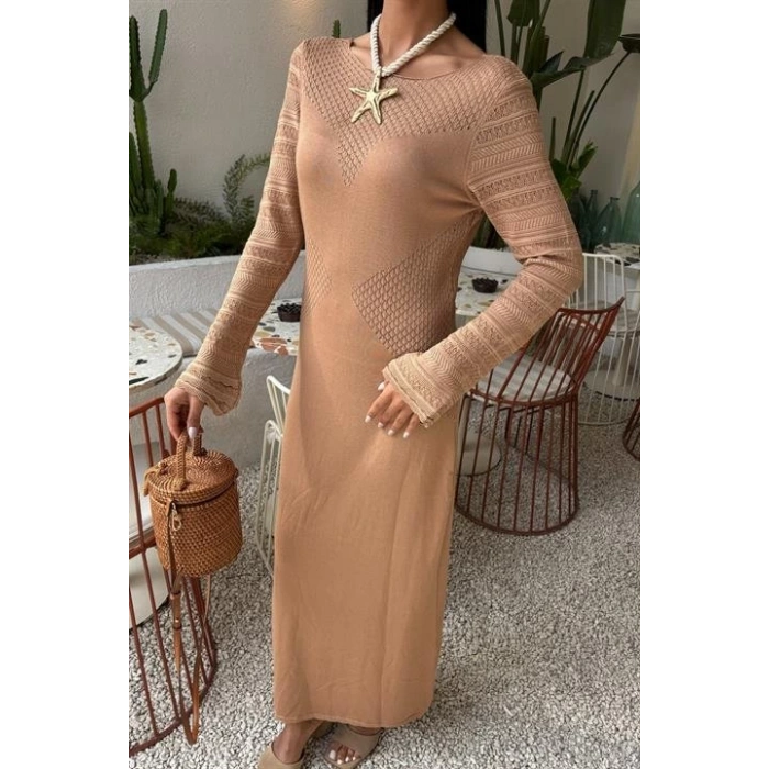 Ajur Detaylı Bisiklet Yaka Triko Elbise 2861