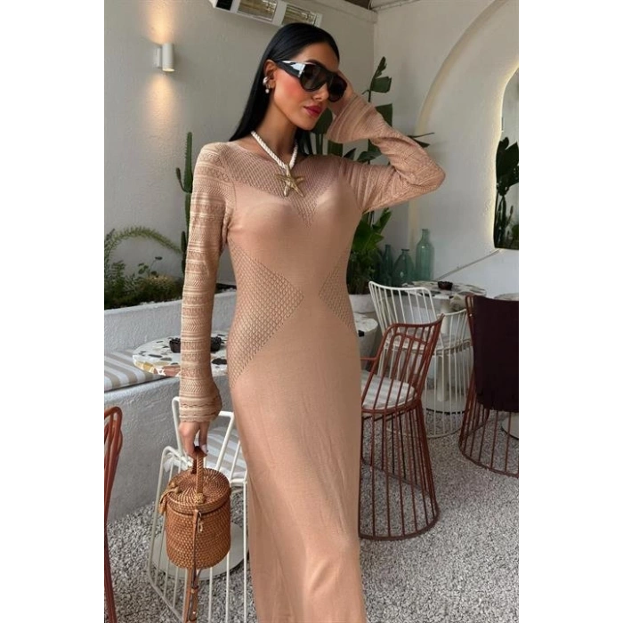 Ajur Detaylı Bisiklet Yaka Triko Elbise 2861