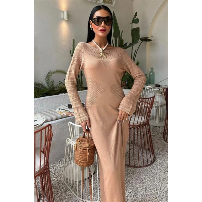 Ajur Detaylı Bisiklet Yaka Triko Elbise 2861