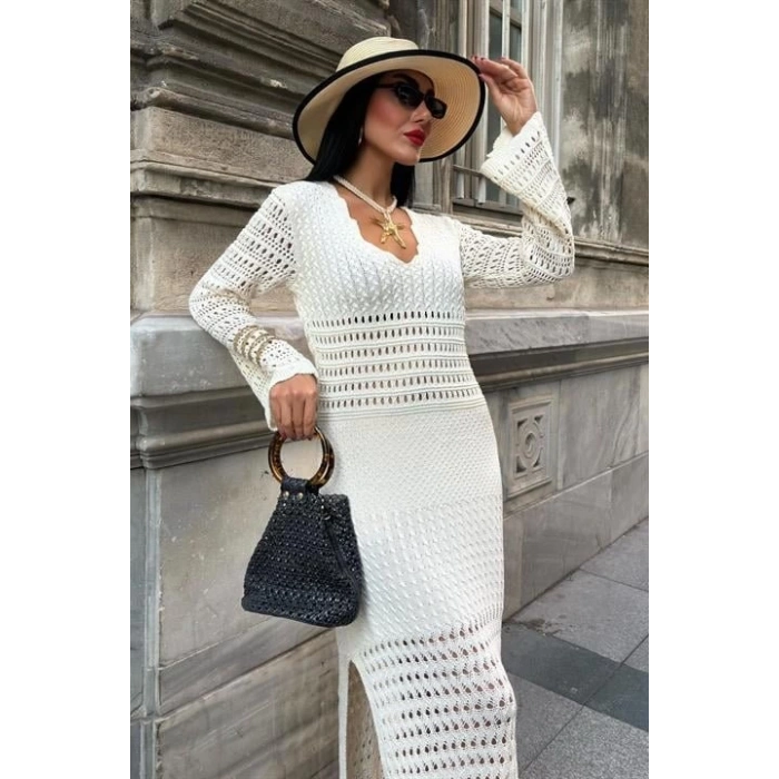 Ajur Detaylı İspanyol Kol Elbise 2840