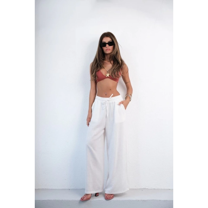 Aksesuar Detay Keten Pantolon