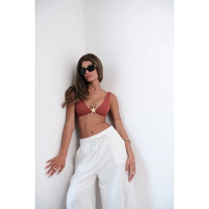 Aksesuar Detay Keten Pantolon