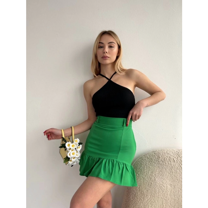 Altı fırfırlı etek yeşil s24817