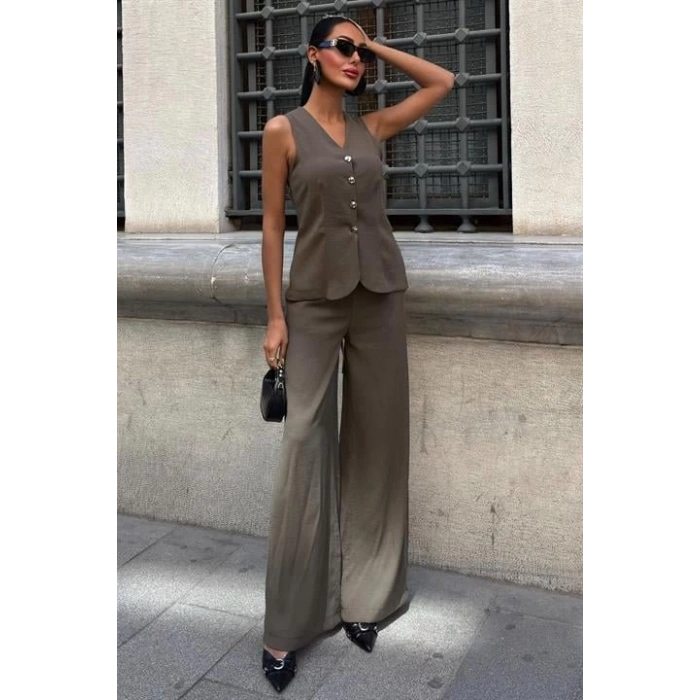 Arkası Bağcıklı Yelek Plazza Pantolon Modal Takım 10202-08