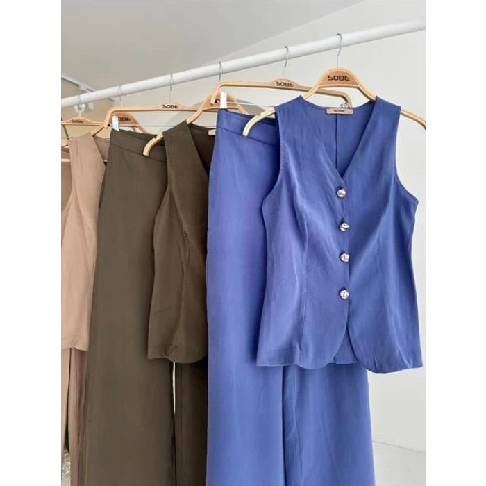 Arkası Bağcıklı Yelek Plazza Pantolon Modal Takım 10202-08