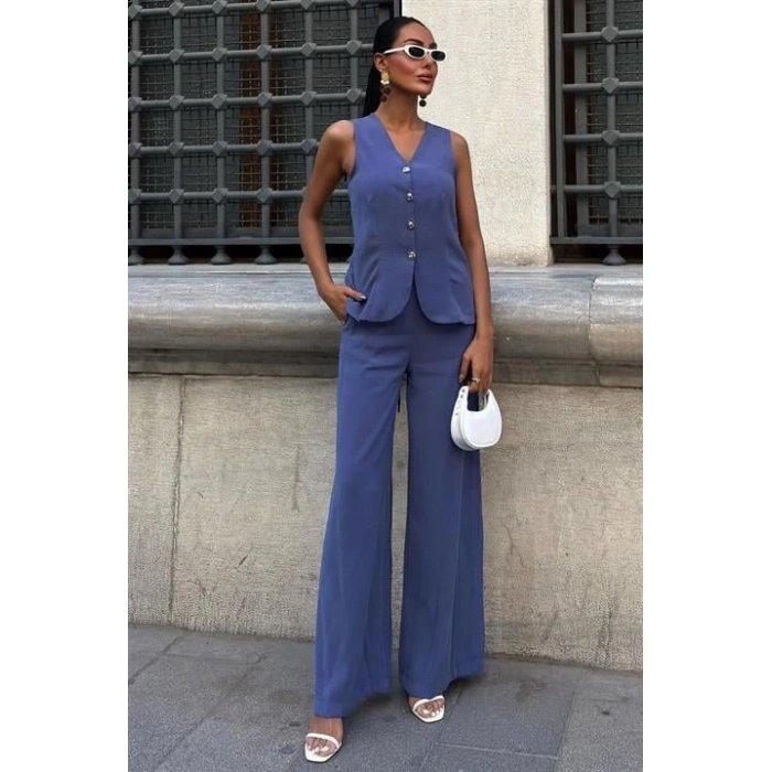 Arkası Bağcıklı Yelek Plazza Pantolon Modal Takım 10202-08