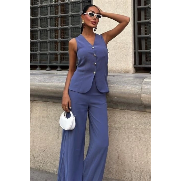 Arkası Bağcıklı Yelek Plazza Pantolon Modal Takım 10202-08