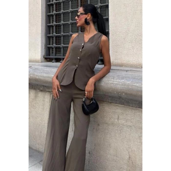 Arkası Bağcıklı Yelek Plazza Pantolon Modal Takım 10202-08