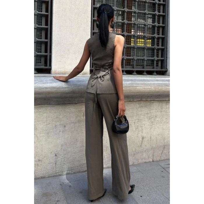 Arkası Bağcıklı Yelek Plazza Pantolon Modal Takım 10202-08