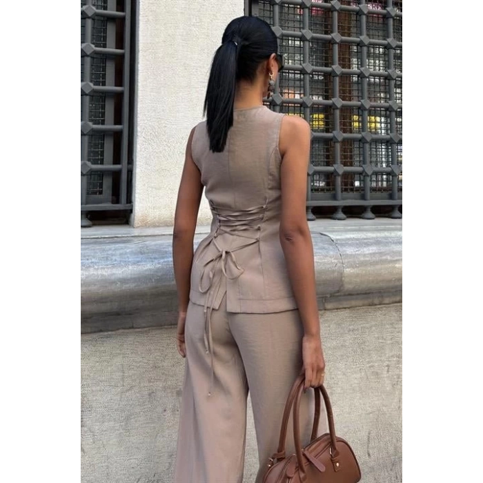Arkası Bağcıklı Yelek Plazza Pantolon Modal Takım 10202-08