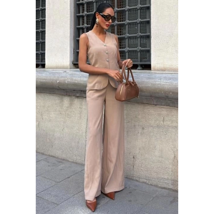 Arkası Bağcıklı Yelek Plazza Pantolon Modal Takım 10202-08