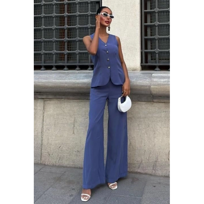 Arkası Bağcıklı Yelek Plazza Pantolon Modal Takım 10202-08