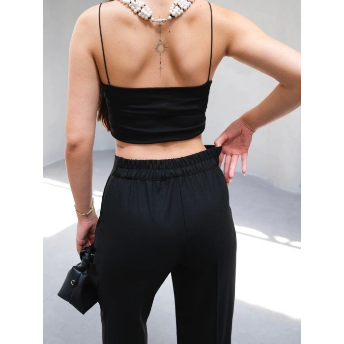 Arkasi Lasti̇kli̇ Pi̇leli̇ Dökümlü Wide Leg Pantolon