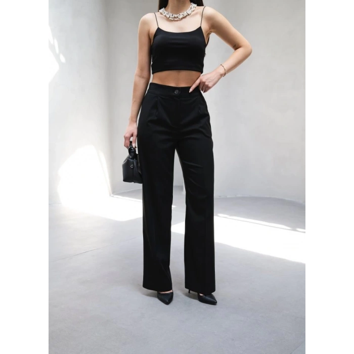 Arkasi Lasti̇kli̇ Pi̇leli̇ Dökümlü Wide Leg Pantolon