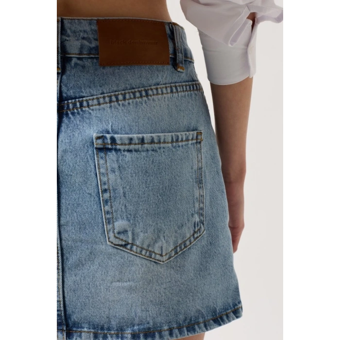 Asimetrik Kemer Denim Mini Etek