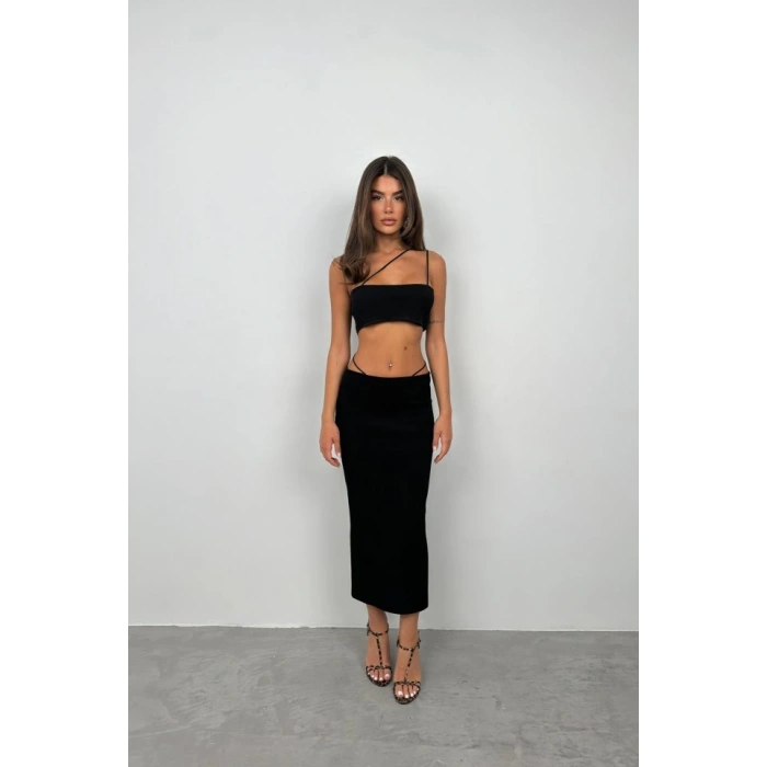 Askı Detay Straplez Dokulu Crop