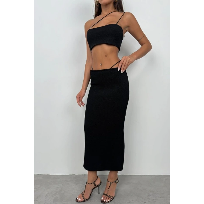 Askı Detay Straplez Dokulu Crop