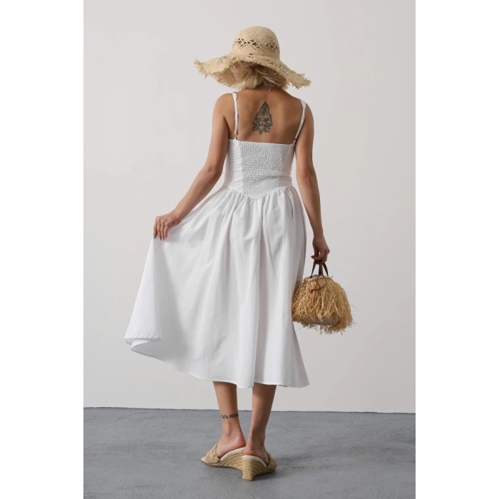 Askılı Uzun Elbise - Beyaz