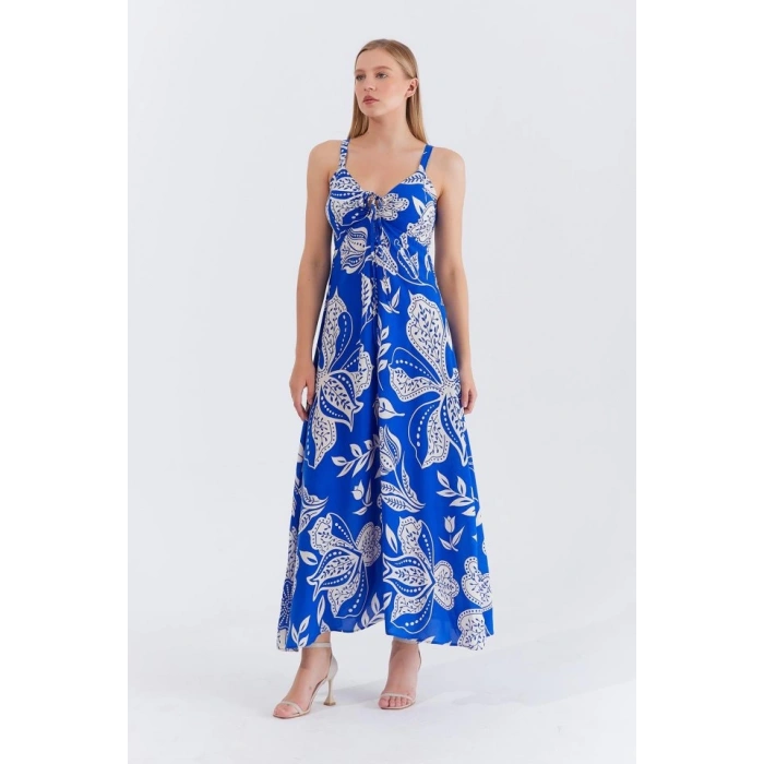 Askılı Viscon Elbise - Saks