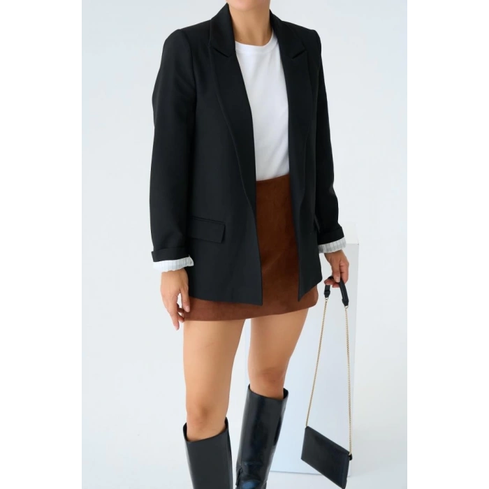 Astarı Çizgili Ceket - Siyah