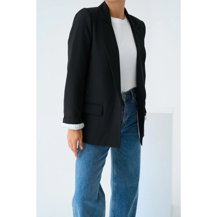 Astarı Çizgili Ceket - Siyah