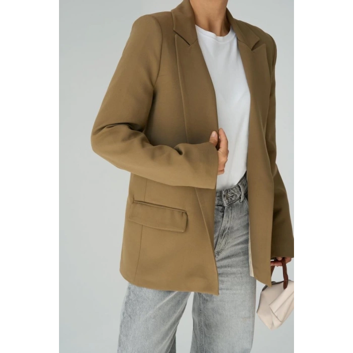 Astarı Çizgili Ceket - Vizon