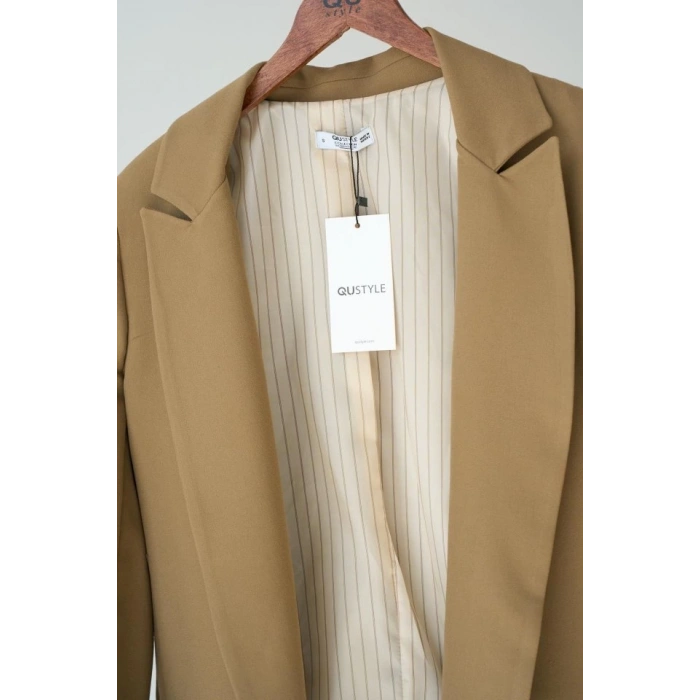 Astarı Çizgili Ceket - Vizon