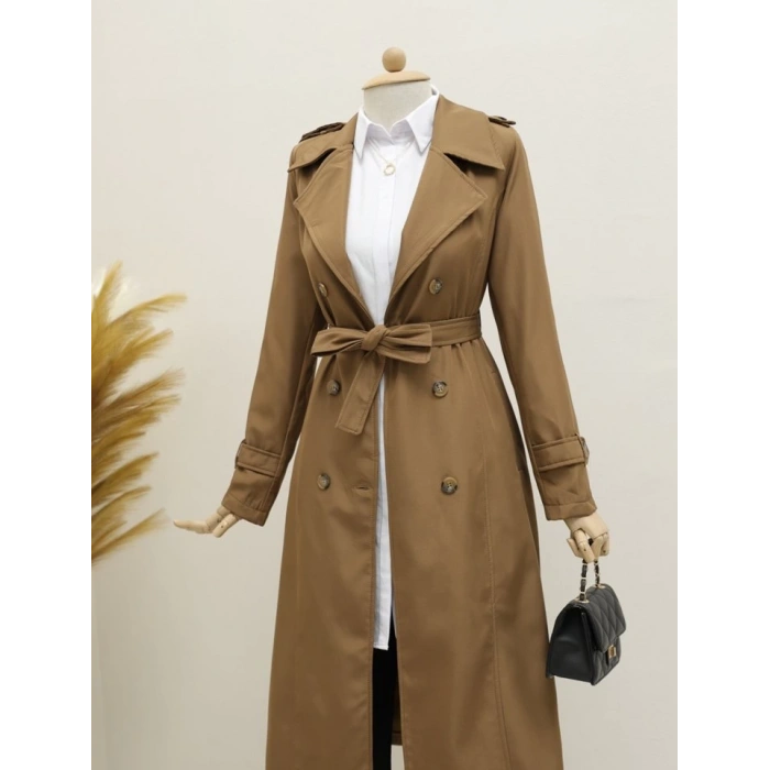 Astarlı Kemerli Trenckot -Taba